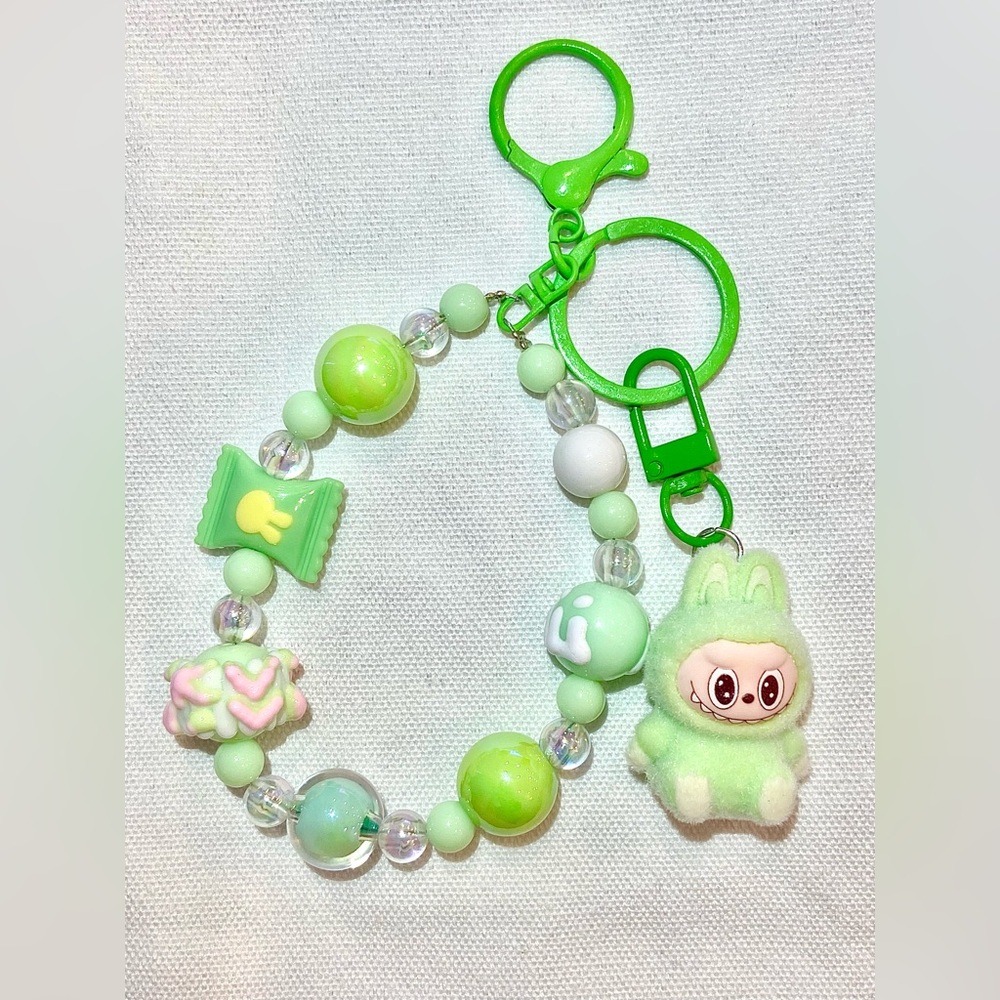 Green and White Labubu Style Keychain